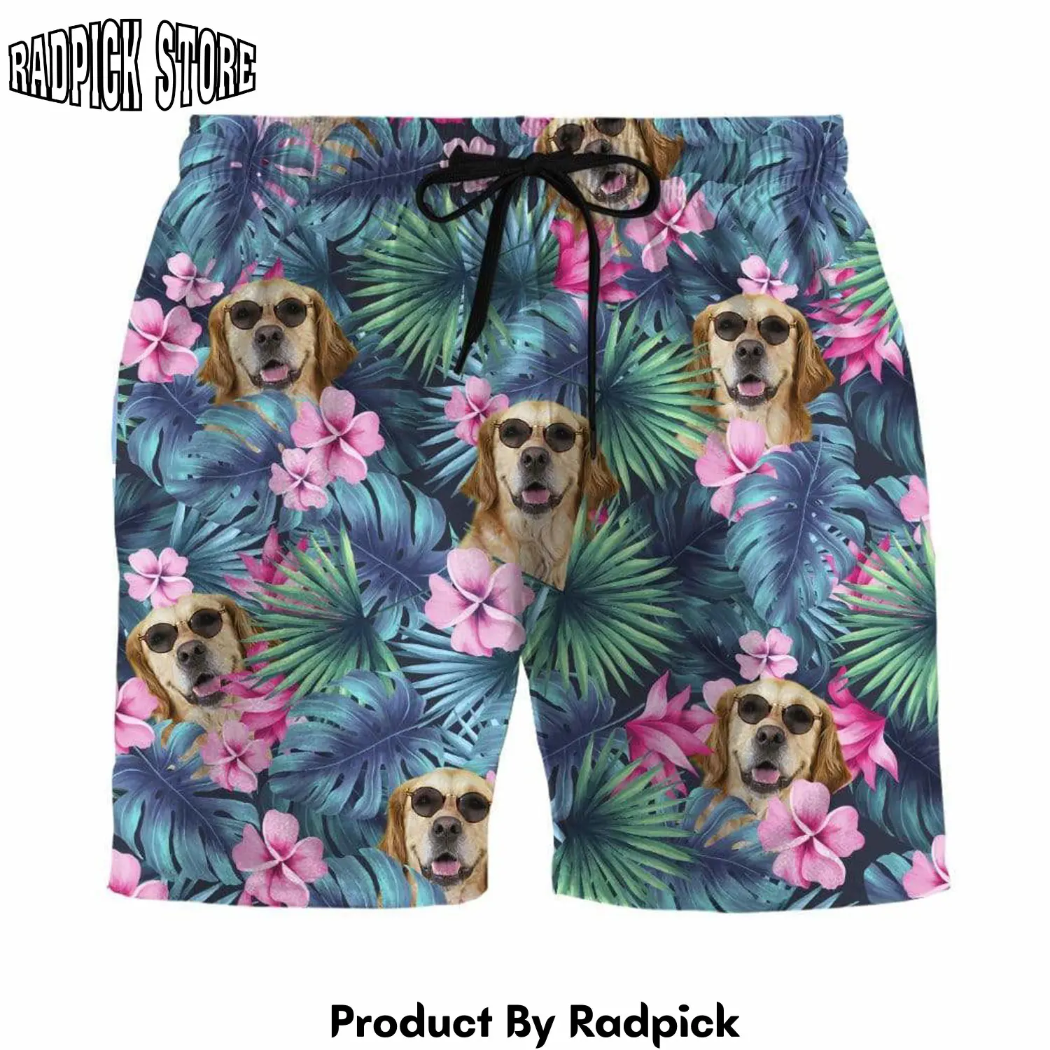 Radpick 3d golden retriever tropical hawaii custom beach shorts swim trunk rp631479